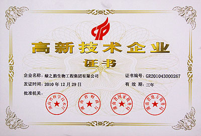 綠之韻集團(tuán)榮獲國(guó)家科技部“高新技術(shù)企業(yè)”稱(chēng)號(hào)